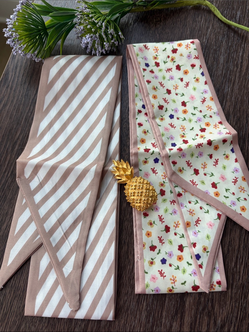 Scarves for purse/hair with Pineapple Brooch-3 piece accessories